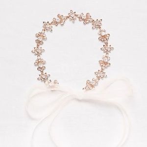 Ribbon Tie Headband with Crystal Floral Design